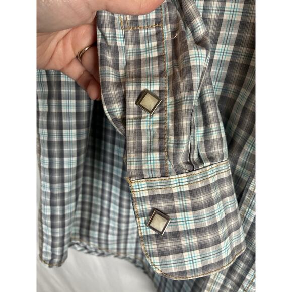 Panhandle Rough Stock M Blue Check Pearl Snap Buttons Western button down - Picture 5 of 8